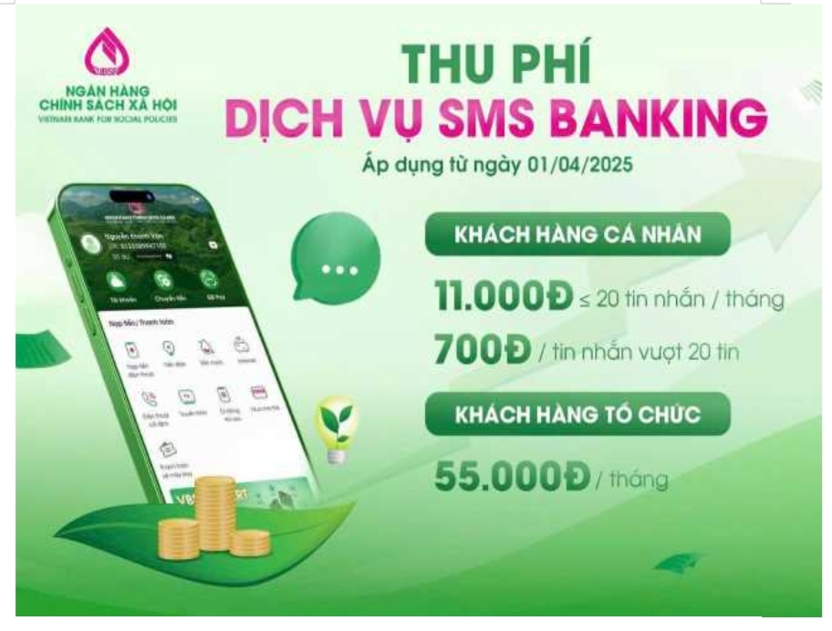 Ngân hàng chính sách xã hội triển khai dịch vụ nhận thông báo biến động số dư qua SMS có thu phí